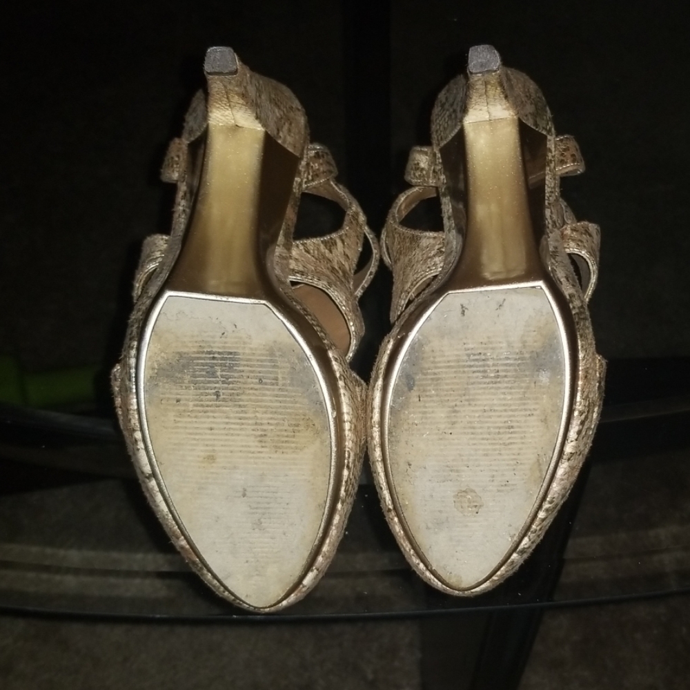 Michael Antonio Gold Snakeskin Zip Up Heels - Picture 8 of 8